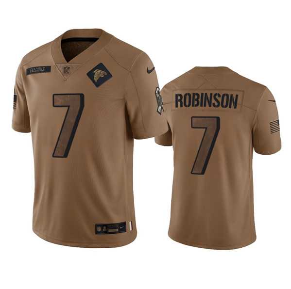 Men's Atlanta Falcons #7 Bijan Robinson 2023 Brown Salute To Setvice Limited Football Stitched Jersey Dyin